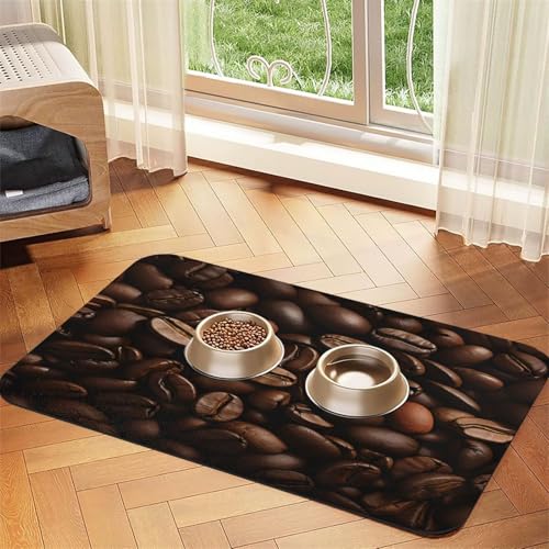 Schwarze Kaffeebohnen Haustierfuttermatte, 60 x 40 cm, saugfähig, rutschfest, PU-Leder, Futtermatte für Hunde und Katzen, Gummiunterseite, schnell trocknend, rollbar, Haustiernapf, Tischset Schwarze Kaffeebohnen Haustierfuttermatte, 60 x 40 cm, saugfähig, rutschfest, PU-Leder, Futtermatte für Hunde und Katzen, Gummiunterseite, schnell trocknend, rollbar, Haustiernapf, Tischset von WDXQHY