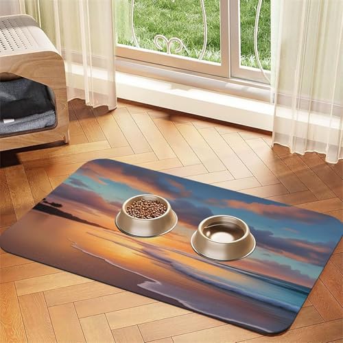 Sunset Beach Futtermatte für Haustiere, 43,7 x 30 cm, saugfähig und rutschfest, Kunstleder, mit Gummi-Unterseite, schnell trocknend Sunset Beach Futtermatte für Haustiere, 43,7 x 30 cm, saugfähig und rutschfest, Kunstleder, mit Gummi-Unterseite, schnell trocknend von WDXQHY