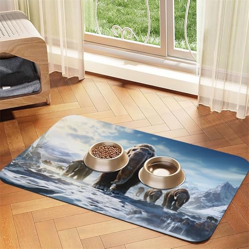 The Ancient Mammoth Futtermatte für Haustiere, 60 x 40 cm, saugfähig und rutschfest, Kunstleder mit Gummiunterseite, schnell trocknend, aufrollbare Tischmatte für Haustiere von WDXQHY