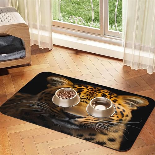 The Deep Eyed Leopard Pet Food Mat 43.7x30.0 cm Absorbent Non-Slip PU Leather Feeding Mat for Dogs Cats Rubber Bottom Fast Drying Rollable Pet Bowl Placemat The Deep Eyed Leopard Pet Food Mat 43.7x30.0 cm Absorbent Non-Slip PU Leather Feeding Mat for Dogs Cats Rubber Bottom Fast Drying Rollable Pet Bowl Placemat von WDXQHY