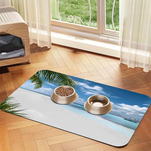 Tierfuttermatte mit Stränden auf den Malediven, saugfähig, rutschfest, PU-Leder, für Hunde, Katzen, Gummiunterseite, schnell trocknend, rollbar, 60 x 40 cm Tierfuttermatte mit Stränden auf den Malediven, saugfähig, rutschfest, PU-Leder, für Hunde, Katzen, Gummiunterseite, schnell trocknend, rollbar, 60 x 40 cm von WDXQHY