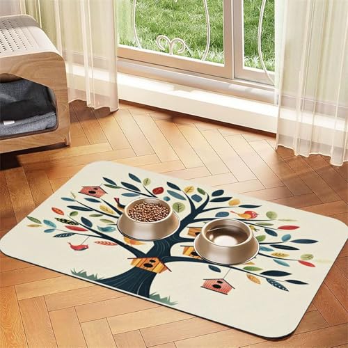 Vogel- und Bäume-Haustierfuttermatte, 60 x 40 cm, saugfähig, rutschfest, PU-Leder, Futtermatte für Hunde und Katzen, Gummiunterseite, schnell trocknend, rollbar, Tischset Vogel- und Bäume-Haustierfuttermatte, 60 x 40 cm, saugfähig, rutschfest, PU-Leder, Futtermatte für Hunde und Katzen, Gummiunterseite, schnell trocknend, rollbar, Tischset von WDXQHY