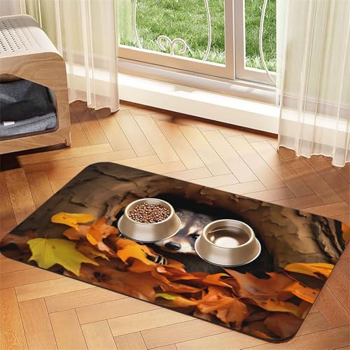 Waschbär im Herbstbaumloch, Haustierfuttermatte, 60 x 40 cm, saugfähig, rutschfest, PU-Leder, Futtermatte für Hunde und Katzen, Gummiunterseite, schnell trocknend, rollbar, Tischset Waschbär im Herbstbaumloch, Haustierfuttermatte, 60 x 40 cm, saugfähig, rutschfest, PU-Leder, Futtermatte für Hunde und Katzen, Gummiunterseite, schnell trocknend, rollbar, Tischset von WDXQHY