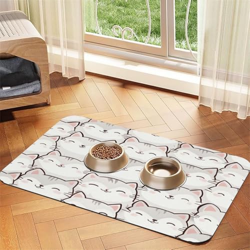 Weiße Katzenfuttermatte für Katzen, 43,7 x 30 cm, saugfähig und rutschfest, Kunstleder mit Gummiboden, schnell trocknend, aufrollbare Tischunterlage für Fressnapf für Weiße Katzenfuttermatte für Katzen, 43,7 x 30 cm, saugfähig und rutschfest, Kunstleder mit Gummiboden, schnell trocknend, aufrollbare Tischunterlage für Fressnapf für von WDXQHY