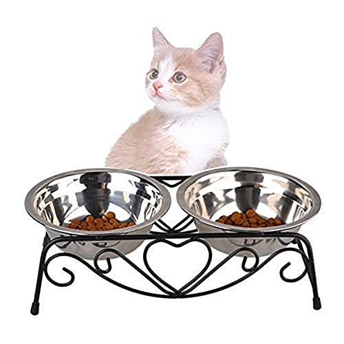 Edelstahl Katzenschüssel-Set Katzennapf Erhöht mit Edelstahl Schüsseln Futterschale Set für Wasser und Futter,Futternäpfe für Katzen und Welpen von WDZCZDoo