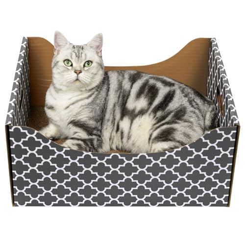 [Ultragroß] Kratzbox aus Karton, robustes Katzenkratzbett mit doppelseitigem Kratzpad, stabil und nachfüllbar, ideal zum Kratzen und Schlafen, Premium-Haus für Indoor-Katzen von WDZZHOT