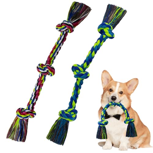 WDZZHOT Hundespielzeug aus Seil, Kauspielzeug für mittelgroße und kleine Hunde, 3 Knoten, robustes Seilspielzeug, 100 % Baumwolle, Tauziehen, Hundespielzeug für Langeweile, Zahnreinigung, 2 Stück WDZZHOT Hundespielzeug aus Seil, Kauspielzeug für mittelgroße und kleine Hunde, 3 Knoten, robustes Seilspielzeug, 100 % Baumwolle, Tauziehen, Hundespielzeug für Langeweile, Zahnreinigung, 2 Stück von WDZZHOT
