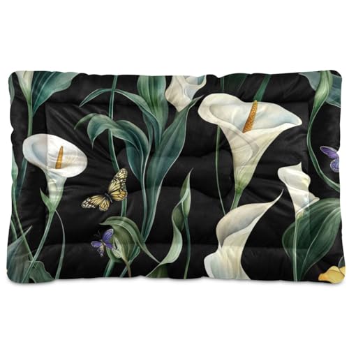 WDdZzyy Art Calla Lily Hundehütte, waschbar, weich, rutschfest, für große, mittelgroße und kleine Hunde, 91,4 x 61 cm, Schwarz von WDdZzyy