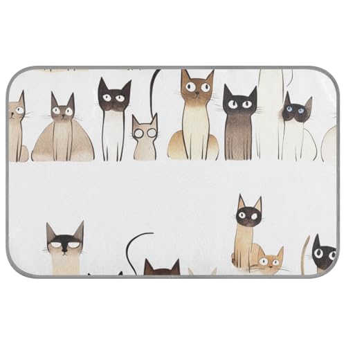 WDdZzyy Cartoon-Siamkatzen weiße Sommer-Kühlmatten für große Hunde, selbstkühlend, 96,5 x 58,4 cm, Kühlmatten für Kaninchen, zum Schlafen, tragbare Mantas frías para perros M von WDdZzyy
