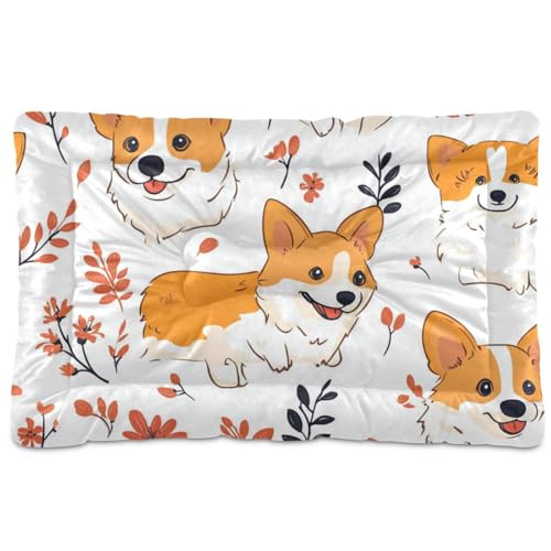 WDdZzyy Corgis Hundebett, Blumenmuster, waschbar, weich, rutschfest, für mittelgroße und große Hunde, 91,4 x 61 cm WDdZzyy Corgis Hundebett, Blumenmuster, waschbar, weich, rutschfest, für mittelgroße und große Hunde, 91,4 x 61 cm von WDdZzyy