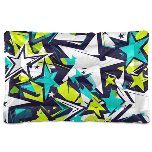 WDdZzyy Graffiti Abstrakte Kunst gelbe Sterne waschbares Hunde- und Katzenbett, rutschfest, weich, bequem, für große, mittelgroße und kleine Hunde, 91,4 x 61 cm von WDdZzyy