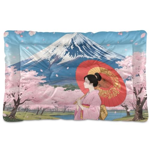 WDdZzyy Haustierbett, Motiv: japanische Blume, waschbar, weich, bequem, rutschfeste Unterseite, für große, mittelgroße und kleine Hunde, 91,4 x 61 cm von WDdZzyy