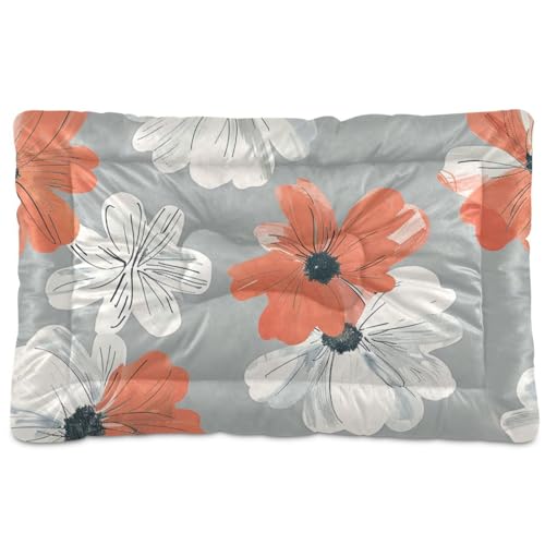 WDdZzyy Hundebett, handgezeichnete Blume, waschbar, weich, rutschfest, für große, mittelgroße und kleine Hunde, 91,4 x 61 cm, Korallenrot und Weiß WDdZzyy Hundebett, handgezeichnete Blume, waschbar, weich, rutschfest, für große, mittelgroße und kleine Hunde, 91,4 x 61 cm, Korallenrot und Weiß von WDdZzyy