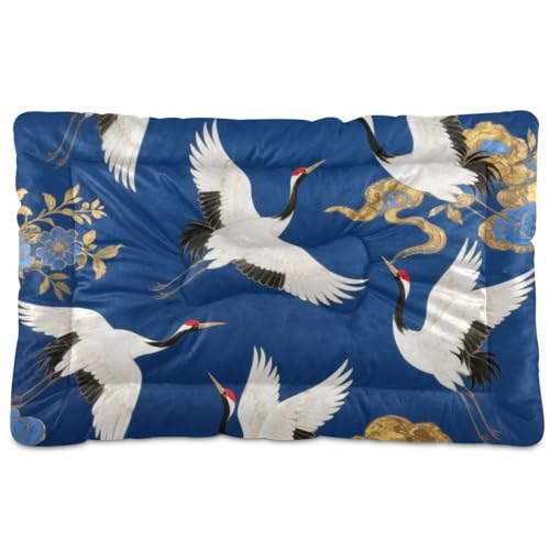 WDdZzyy Hundehütte, japanischer Wolkenkranich, waschbar, weich, bequem, rutschfeste Unterseite, für große, mittelgroße und kleine Hunde, 91,4 x 61 cm, Blau und goldfarben von WDdZzyy