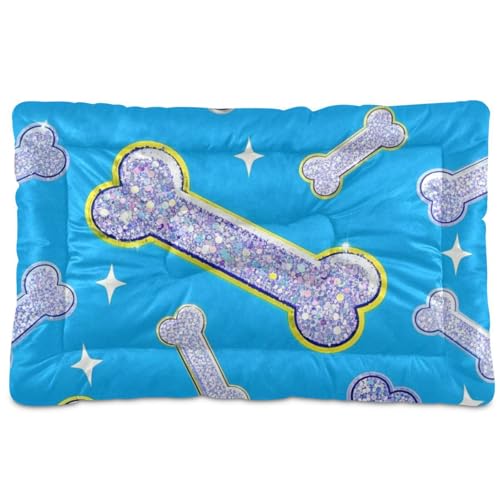 WDdZzyy Hundehütte mit Glitzer-Cartoon-Knochen, waschbar, weich, rutschfest, für große, mittelgroße und kleine Hunde, 91,4 x 61 cm, Blau von WDdZzyy