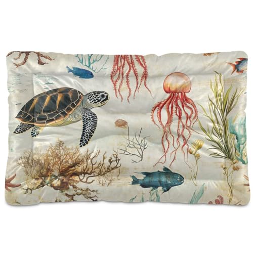 WDdZzyy Hundehütte mit Schildkrötenmotiv, waschbar, weich, bequem, rutschfeste Unterseite, für große, mittelgroße und kleine Hunde, 91,4 x 61 cm, Beige von WDdZzyy