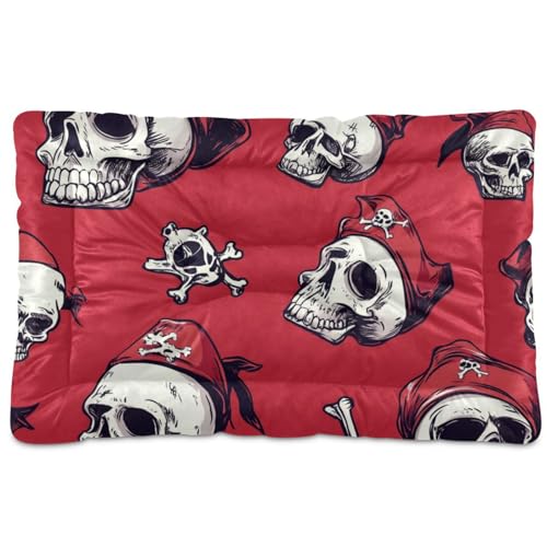 WDdZzyy Hundehütte mit Totenkopfmotiv, waschbar, weich, bequem, rutschfeste Unterseite, für große, mittelgroße und kleine Hunde, 91,4 x 61 cm, Scharlachrot von WDdZzyy