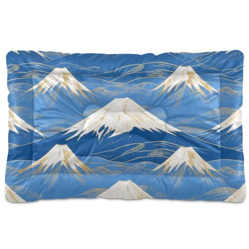 WDdZzyy Hundehütte mit japanischem Mount Fuji, waschbar, weich, bequem, rutschfeste Unterseite, für große, mittelgroße und kleine Hunde, 91,4 x 61 cm, Blau und Weiß von WDdZzyy