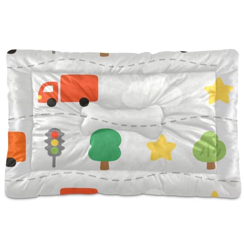 WDdZzyy Hundehütte mit niedlichem Cartoon-Truck, waschbar, weich, rutschfest, für mittelgroße und große Hunde, 91,4 x 61 cm, Grau von WDdZzyy
