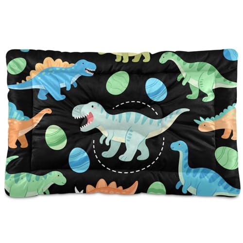 WDdZzyy Hundekäfigunterlage mit niedlichem Cartoon-Dinosaurier, waschbar, rutschfest, weich, bequem, für große Jumbo, mittelgroße und kleine Hunde, 91,4 x 61 cm, Schwarz von WDdZzyy