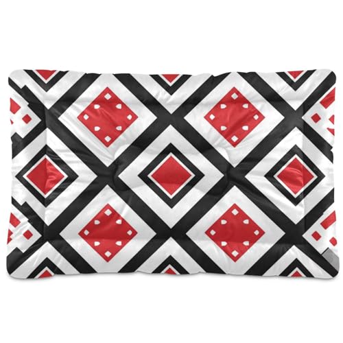 WDdZzyy Hundematte mit japanischem Argyle-Muster, waschbar, weich, bequem, rutschfeste Unterseite, für mittelgroße und große Hunde, 91,4 x 61 cm, Rot / Schwarz von WDdZzyy