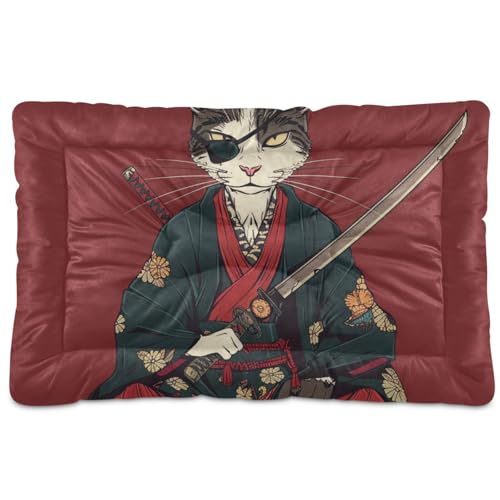 WDdZzyy Japanische Katze, Samurai, waschbar, weich, rutschfest, für große, mittelgroße und kleine Hunde, 91,4 x 61 cm, Rot von WDdZzyy