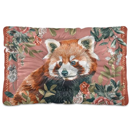 WDdZzyy Lesser Panda Hundehütte mit Blumenmuster, waschbar, weich, bequem, rutschfeste Unterseite, für große, mittelgroße und kleine Hunde, 91,4 x 61 cm, Rot von WDdZzyy