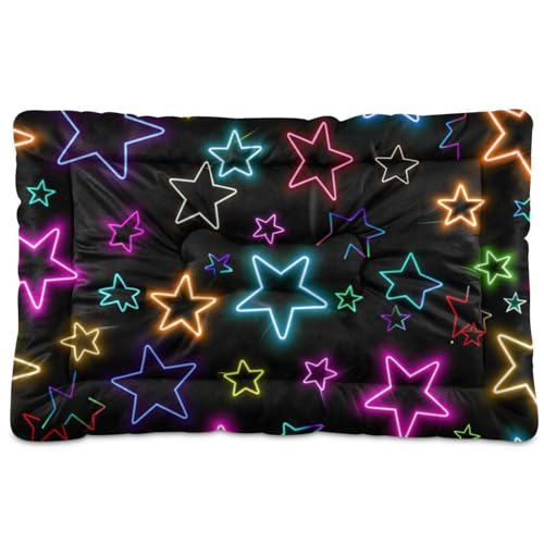 WDdZzyy Neon Stars Haustierbett, modern, waschbar, weich, rutschfest, für große, mittelgroße und kleine Hunde, 91,4 x 61 cm, Schwarz von WDdZzyy