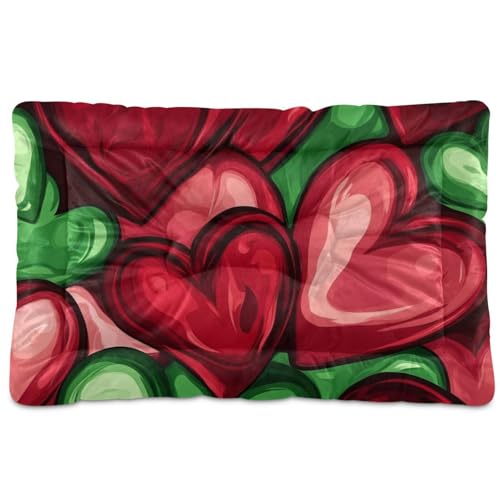 WDdZzyy St Hundehütte mit Herzmotiv, waschbar, weich, bequem, rutschfeste Unterseite, für große, mittelgroße und kleine Hunde, 91,4 x 61 cm, Rot und Grün von WDdZzyy