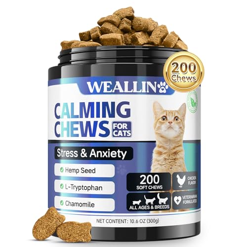WEALLIN Beruhigungsmittel für Katzen, 200 Natürliche Leckerlis für Entspannung, Hilft bei Unruhe, Trennung, Tierarztbesuchen, Reisen, Lauten Geräuschen, Hähnchen Geschmack, Alle Rassen & Größen WEALLIN Beruhigungsmittel für Katzen, 200 Natürliche Leckerlis für Entspannung, Hilft bei Unruhe, Trennung, Tierarztbesuchen, Reisen, Lauten Geräuschen, Hähnchen Geschmack, Alle Rassen & Größen von WEALLIN