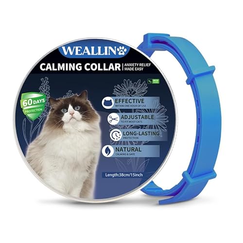 WEALLIN Katze Beruhigende Halsband, Anti-Angst-Pheromon Beruhigende Halsband Für Katzen, Sichere Und Wirksam, Einstellbare & Wasserdicht Beruhigende Katze Halsband(1er-Pack), Blau von WEALLIN