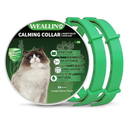 WEALLIN Katze Beruhigende Halsband, Anti-Angst-Pheromon Beruhigende Halsband Für Katzen, Sichere Und Wirksam, Einstellbare & Wasserdicht Beruhigende Katze Halsband(2er-Pack), Grün von WEALLIN