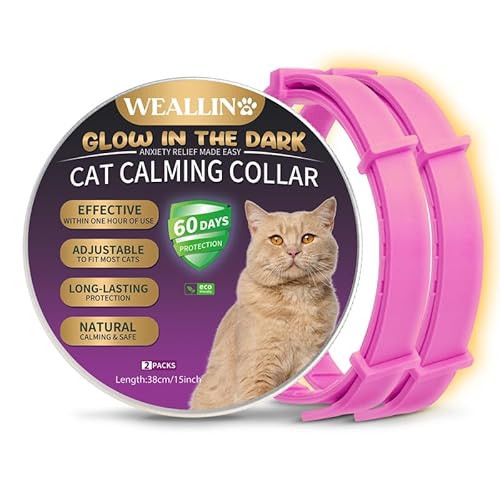 WEALLIN Katze Beruhigende Halsband, Leuchtendes Sicherheitsglühen Beruhigende Halsband Für Katzen, Einstellbare & Wasserdicht Anti-Angst-Pheromon Beruhigende Katze Halsband(2er-Pack), Rosa von WEALLIN