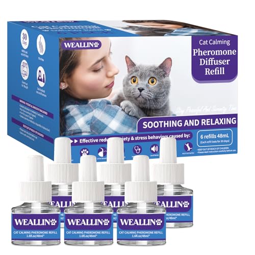 WEALLIN Nachfüllungen für beruhigenden Stecker für Katzen 6er Pack - Katzen-Phäromon-Diffusor-Nachfüllungen zur Linderung von Angst und Stress, 6 Monate Vorrat, passend für alle gängigen Diffusorköpfe von WEALLIN
