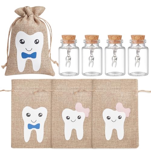 WEBEEDY 4 Stück Zahnfee Glasflasche Mit 4 Zahnfee Tasche Für Verlorene Zähne Glaszahnhalter Mit Korken Kleine Leere Aufbewahrungsgläser Behälter Zahnandenkenbox WEBEEDY 4 Stück Zahnfee Glasflasche Mit 4 Zahnfee Tasche Für Verlorene Zähne Glaszahnhalter Mit Korken Kleine Leere Aufbewahrungsgläser Behälter Zahnandenkenbox von WEBEEDY