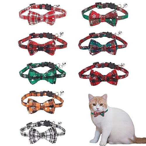 WEBEEDY 8 Stück Weihnachts-Katzenhalsbänder Breakaway Mit Fliege Und Glöckchen Verstellbares Kätzchenhalsband Mit Klassischem Karomuster Urlaubshalsband Für Katzen,Geschenke zu Weihnachten,18-28 cm WEBEEDY 8 Stück Weihnachts-Katzenhalsbänder Breakaway Mit Fliege Und Glöckchen Verstellbares Kätzchenhalsband Mit Klassischem Karomuster Urlaubshalsband Für Katzen,Geschenke zu Weihnachten,18-28 cm von WEBEEDY