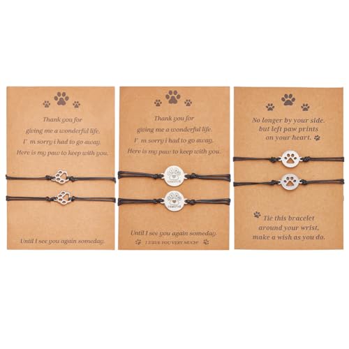 WEBEEDY Gedenkarmband für Haustierverlust, 3 Stile, Pfotenabdruck, Charm-Armbänder mit Karten, verstellbare Freundschaftsarmbänder, Gedenkgeschenke, Haustierbeileidsgeschenk für Hunde und Katzen, 6 von WEBEEDY