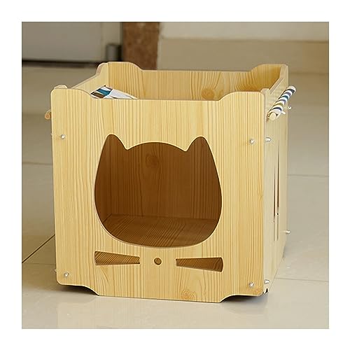 WECLMH Cat House Wood, 2-stöckig Katze Eigentumswohnung Mit Haustierkissen, Passend Für Katzen Spielen Sich Ausruhen, Freien Wetterfest Wilder Streuner Tierheim Mit Hängematte (Color : Wood Color, S von WECLMH