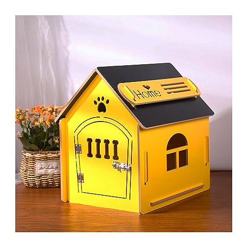 WECLMH Cat House Wood, Dog House, Abnehmbar Pet Schutz, Belüftung Katze Eigentumswohnung Mit Türriegel, Kätzchen Aktivitätszentrum Und Rastplatz, Wild Streunen Gemütlich Habitat (Color : Yellow+Black von WECLMH