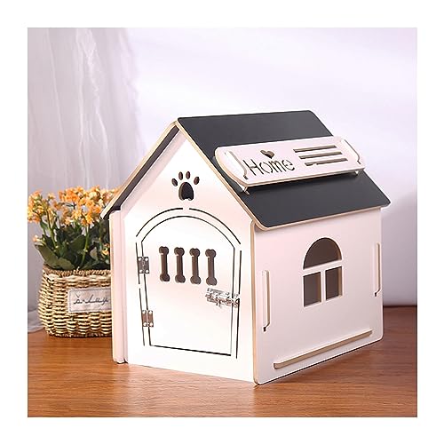 WECLMH Cat House Wood, Dog House, Katze Eigentumswohnung, Türriegel Kätzchen Sich Ausruhen Ort Habitat Gemütlich Belüftung Im Freien Innen Wetterfest Pet Kabine (Color : White+Black, Size : 54x77x75 von WECLMH