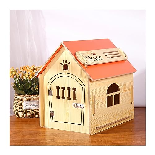 WECLMH Cat House Wood, Dog House, Katze Eigentumswohnung, Türriegel Kätzchen Sich Ausruhen Ort Habitat Gemütlich Belüftung Im Freien Innen Wetterfest Pet Kabine (Color : Wood Color+orange, Size : 43 von WECLMH