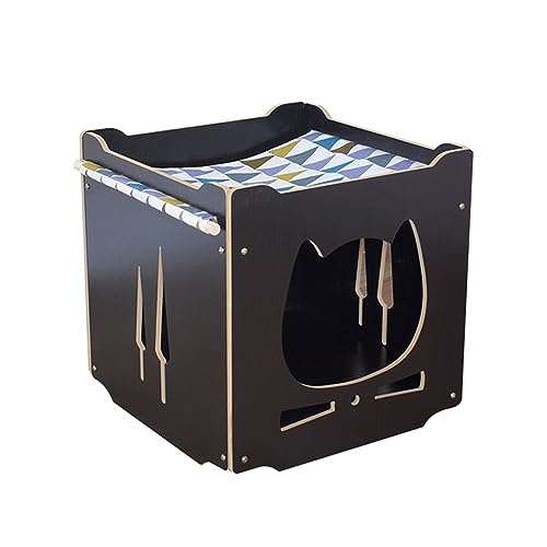 WECLMH Cat House Wood, Freien Hundehaus, 2-stufig Tierheim Mit Hängematte, Schön Haustierzubehör, Innen Haustier-Kabine Mit Belüftungslöcher, Wetterfest Katze Eigentumswohnung (Color : Black, Size : von WECLMH