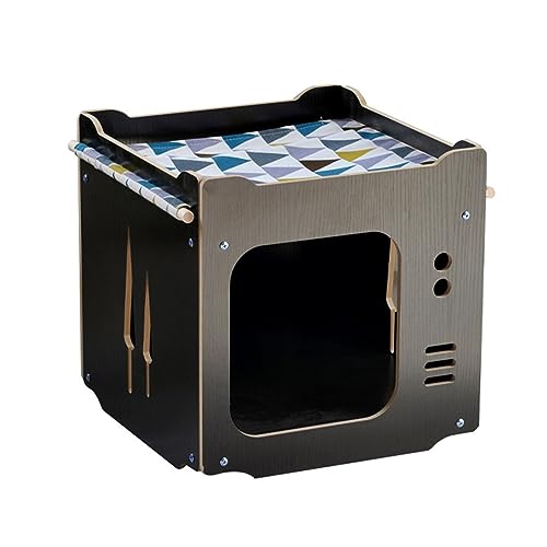 WECLMH Cat House Wood, Freien Innen Katze Eigentumswohnung, 2-stufig Hundehütte Mit Tür, Katzenhängematte, Wild Streunen Katzenheim, Winter Wasserdicht Schutz Haustier-Kabine (Color : Black, Size : von WECLMH