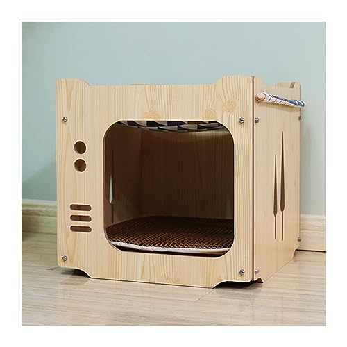 WECLMH Cat House Wood, Freien Innen Katze Eigentumswohnung, 2-stufig Hundehütte Mit Tür, Katzenhängematte, Wild Streunen Katzenheim, Winter Wasserdicht Schutz Haustier-Kabine (Color : Wood Color, SI von WECLMH