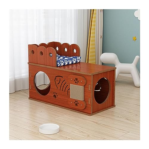 WECLMH Cat House Wood, Groß Wetterfest Katzenhäuser Für Freien/Indoor Katze Tierheim Für Wilde Katzen, Luxus Katze Eigentumswohnung Mit Hanf Seil Kratzbrett (Color : Pink, Size : 60x28x41CM) von WECLMH