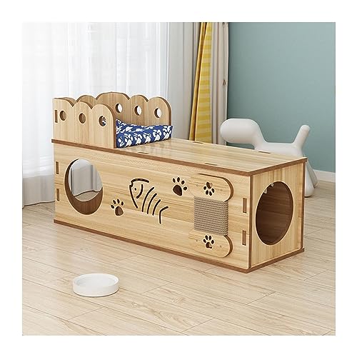 WECLMH Cat House Wood, Groß Wetterfest Katzenhäuser Für Freien/Indoor Katze Tierheim Für Wilde Katzen, Luxus Katze Eigentumswohnung Mit Hanf Seil Kratzbrett (Color : White, Size : 80x28x41CM) von WECLMH