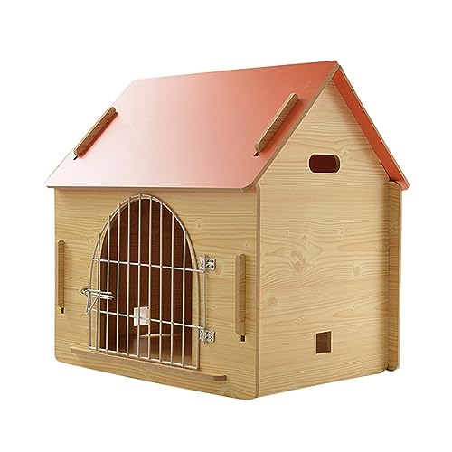 WECLMH Cat House Wood, Hundehütte Mit Eisen Tür, Gemütlich Belüftung Katze Eigentumswohnung, Im Freien Katzengehege, Katze Spielen Haus Und Rastplatz, Wild Streunen Katzenheim (Color : Orange, Size von WECLMH