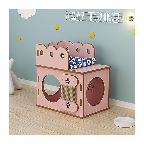 WECLMH Cat House Wood, Indoor Katzenhauskäfig, Katze Spielen Haus Und Rastplatz, Wild Streunen Katzenheim, Wasserdicht Schutz Robust Groß Katze Eigentumswohnung, Einfache Montage (Color : Pink, Size von WECLMH