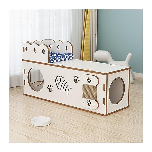 WECLMH Cat House Wood, Indoor Katzenhauskäfig, Katze Spielen Haus Und Rastplatz, Wild Streunen Katzenheim, Wasserdicht Schutz Robust Groß Katze Eigentumswohnung, Einfache Montage (Color : White, Siz von WECLMH