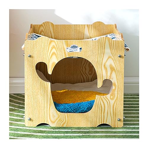 WECLMH Cat House Wood, Innen Belüftung Katze Eigentumswohnung, Katze Spielen Haus Und Sich Ausruhen Platz, Wohnzimmer Flur Katze Lebensraum, Wild Streunen Katzenschutz (Color : Wood Color, Size : 34 von WECLMH